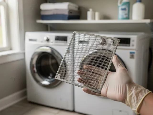 Holliston Dryer Vent Cleaning specialist performing detailed lint trap cleaning service in Holliston