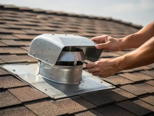 Holliston Dryer Vent Cleaning certified technician safely cleaning a roof-mounted dryer vent in Holliston