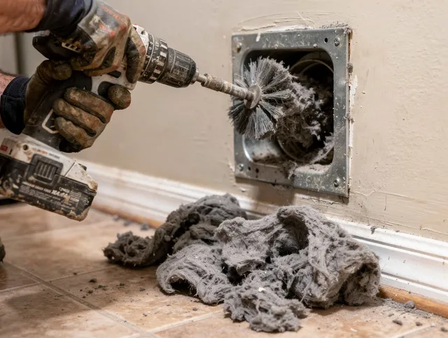 Certified Holliston Dryer Vent Cleaning technician performing dryer vent cleaning in Holliston